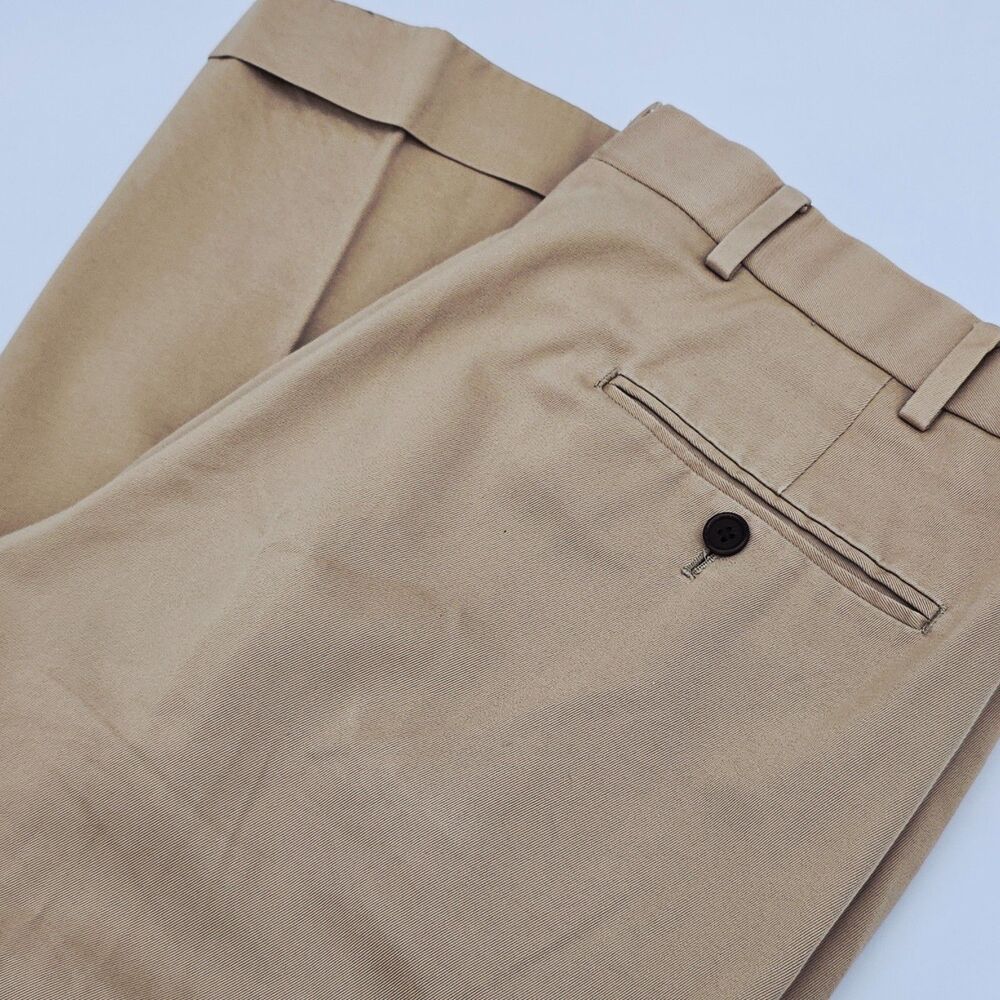 Brooks Brother Country Club Madison Pants 35x32 Khaki Pleated Cuffed